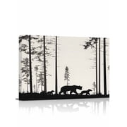 Forest Bear Family Wall Art for Living Room,Canvas Picture Wall Decor for Bathroom Bedroom,Trees Nature Tree Landscape Scene Painting Artwork for Office Kitchen Hallway Dining Room Home Decor 12"x16"