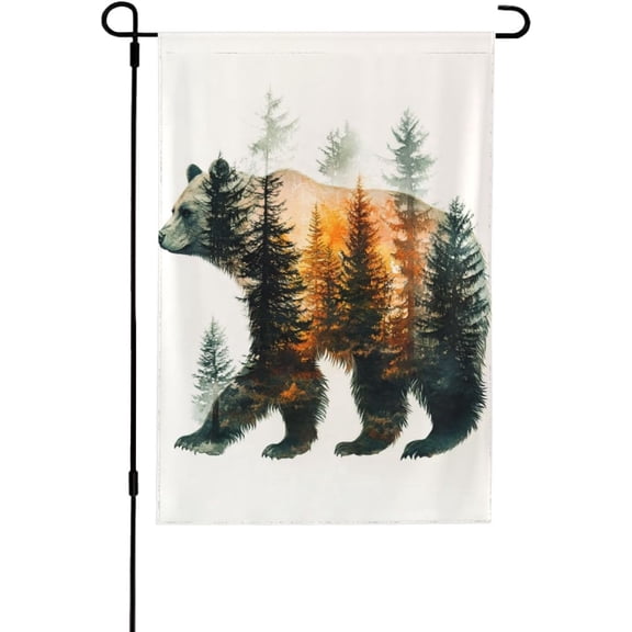 Forest Bear Garden Flag 12x18 Inch Double Sided Decorative Yard Banner for Outdoor Seasonal Yard Decor