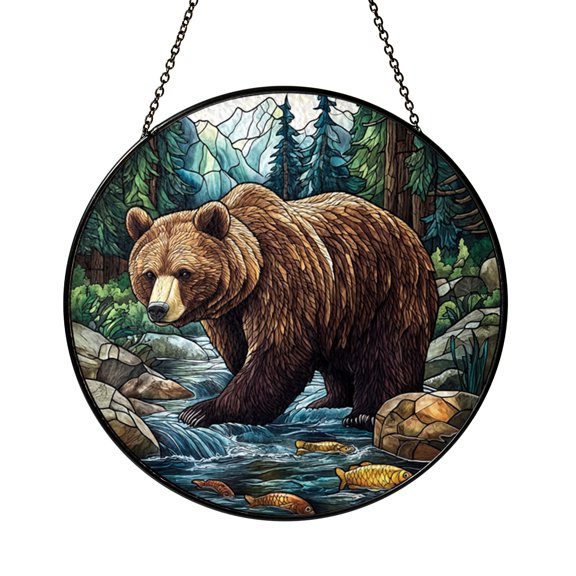 Forest Bear Glass Style Suncatcher, Decorative Window Hanging Decor