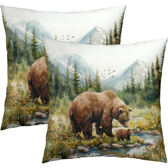 Forest Bear Pillow Covers 20x20 Inch Wildlife Animal Throw Pillow Cases Set of 2 Soft Cushion Covers for Sofa Couch Bedding Decor