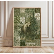 Forest Bear Poster Woodland Bear Illustration Botanical Wildlife Wall Art