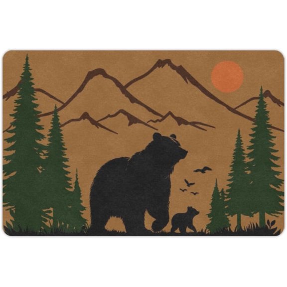 Forest Bear Print Non Slip Door Mat, Low Profile Dirt Trapping Welcome Mat for Indoor Entrance, Farmhouse Nature Design, 16"x24"
