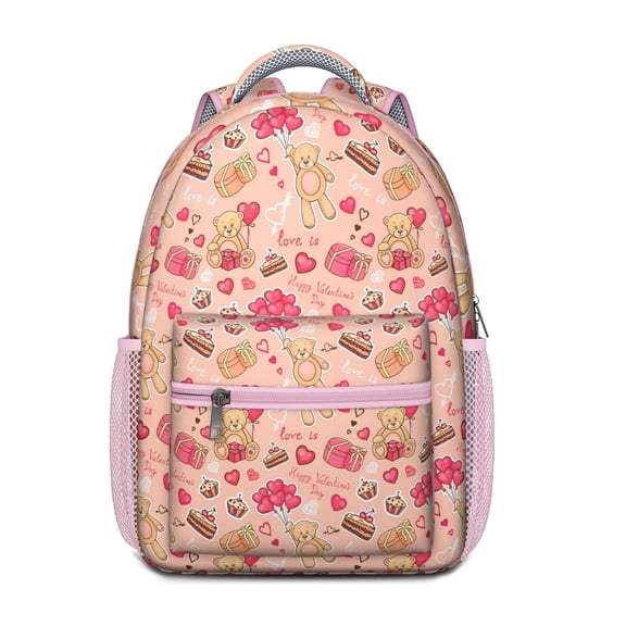Forest Bear Print School Backpack – Artistic Brown Bear Cartoon Design with Polar Winter Wild Hunting Pattern