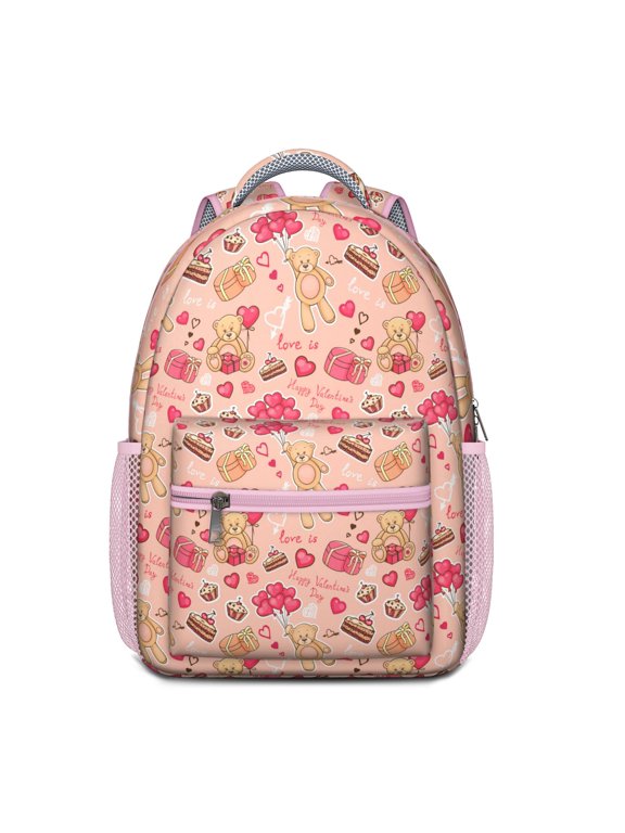 Print School Backpack – Artistic Brown Bear Cartoon Design with Polar Winter Wild Hunting Pattern