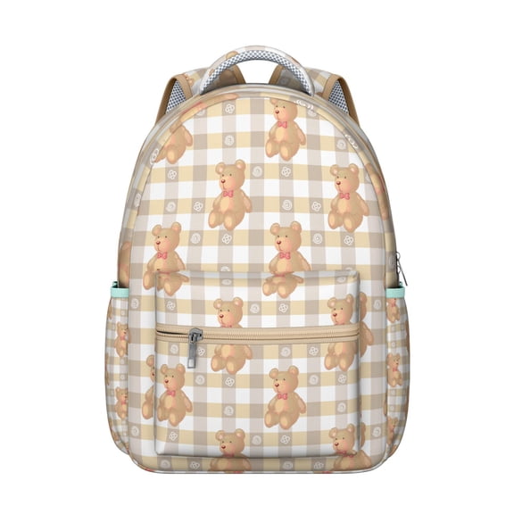 Forest Bear Print Student Backpack Durable Waterproof Composite Oxford Cloth, Comfortable Adjustable Straps, Breathable Padding, Cute Cartoon Bear Design for School and Travel