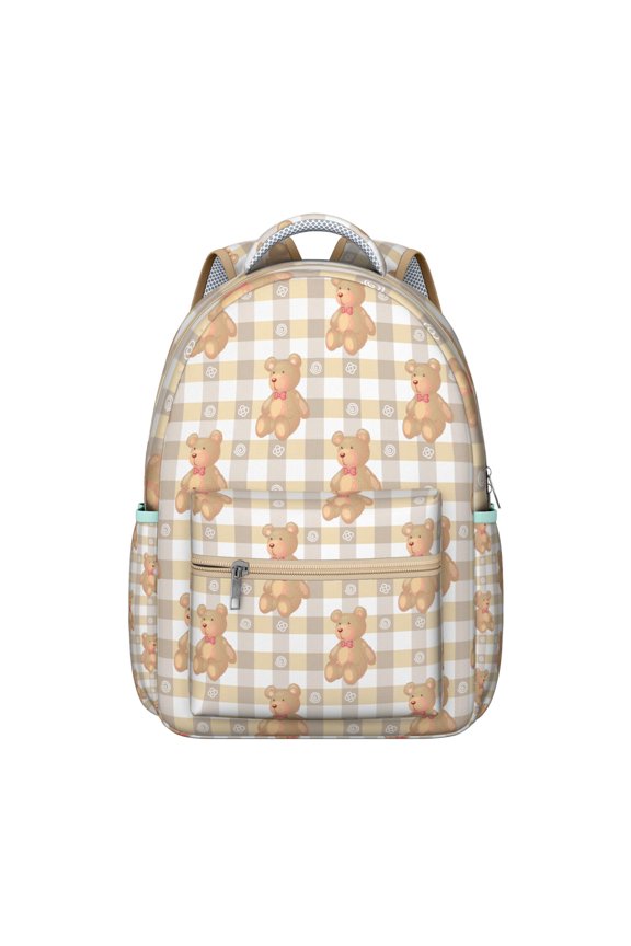 Forest Bear Print Student Backpack Durable Waterproof Composite Oxford Cloth, Comfortable Adjustable Straps, Breathable Padding, Cute Cartoon Bear Design for School and Travel