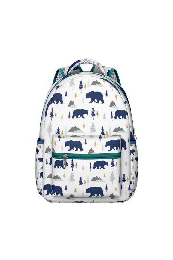 Forest Bear Print Student Backpack Durable Waterproof Composite Oxford Cloth, Comfortable Adjustable Straps, Breathable Padding, Cute Cartoon Bear Design for School and Travel