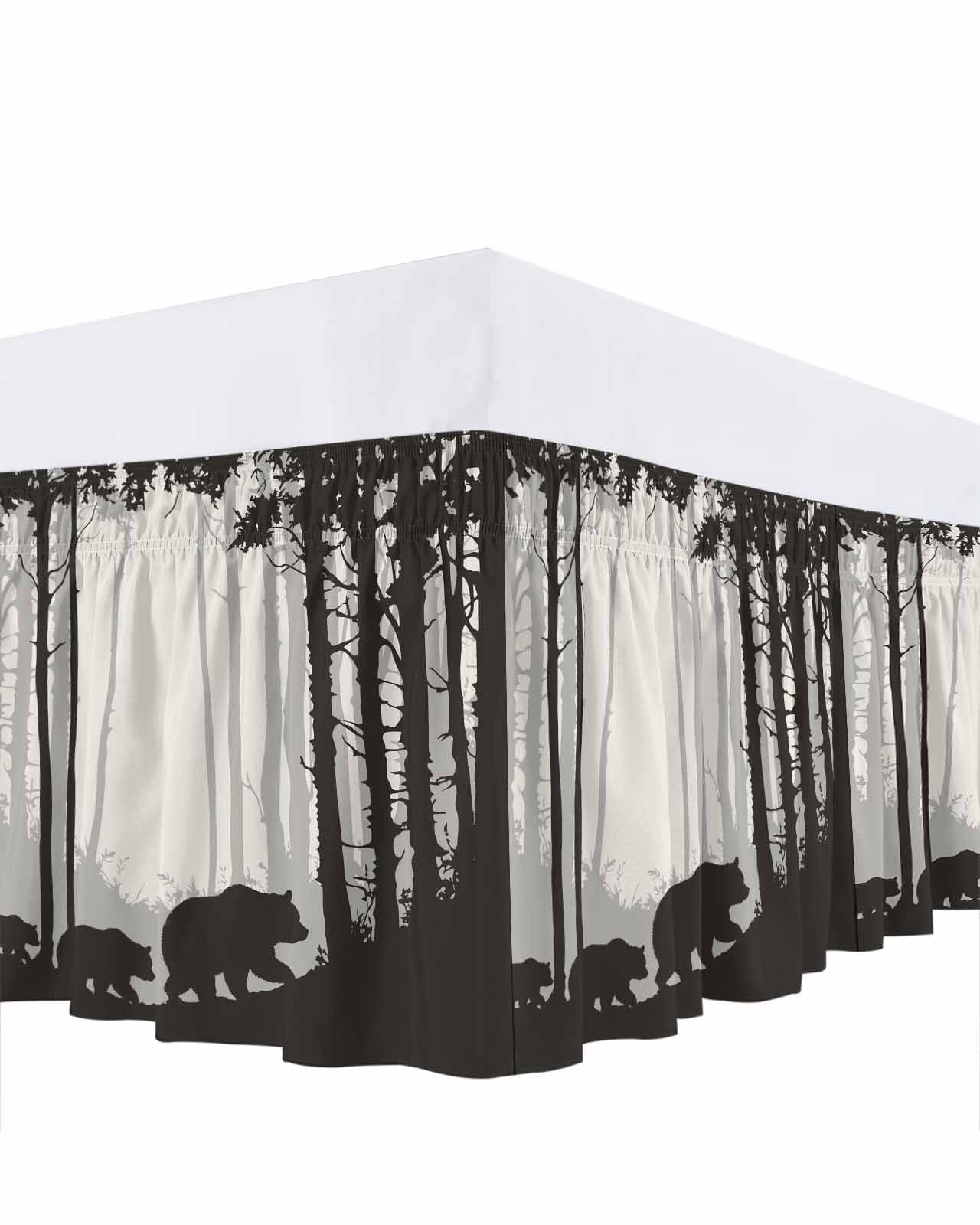 Family Size Ruffles Forest Bear Ruffle Bed Skirt Queen Size Black Animals Silhouette Family ...