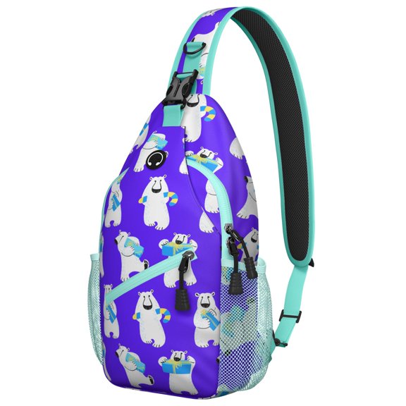Forest Bear Sling Backpack, Cute Brown Bear Cartoon Print Crossbody Bag, Wild Winter Hunting Design for Travel and Outdoor Use