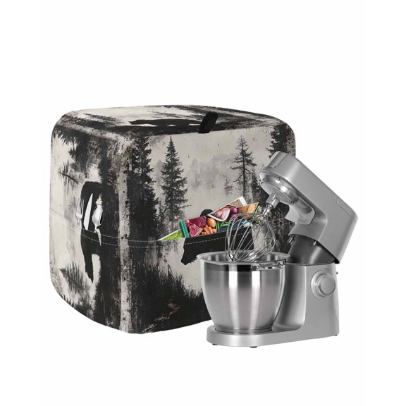 Forest Bear Stand Mixer Dust Cover with Storage Pocket & Handles, Retro Modern Art Nature Tree Greyscale Fits All Tilt Head & Bowl Lift Kitchen Appliance Cover Organizer Bag Accessories, 4.5-5 Quart