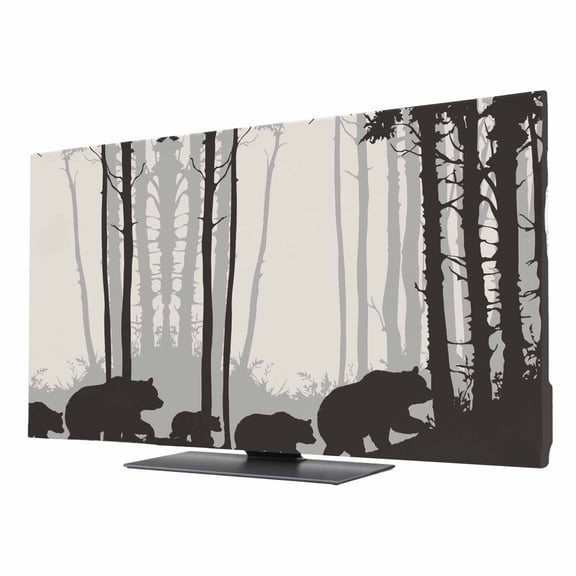 Forest Bear TV Cover for 43 Inch Screen,Stretch Fabric Dustproof TV Display Protector,Black Grey Country Farmhouse Nature Tree Elastic Slipcover Monitor Cover for Indoor Desktop Computer 37.6"x21.1"