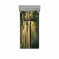 thumbnail image 1 of Forest Bedding Set with Sheet & Covers, Morning Sunrays Through Trees Summertime Countryside Scenic View, Printed Bedroom Decor 2 Shams, 4 Sizes, Green Beige Black, by Ambesonne, 1 of 3