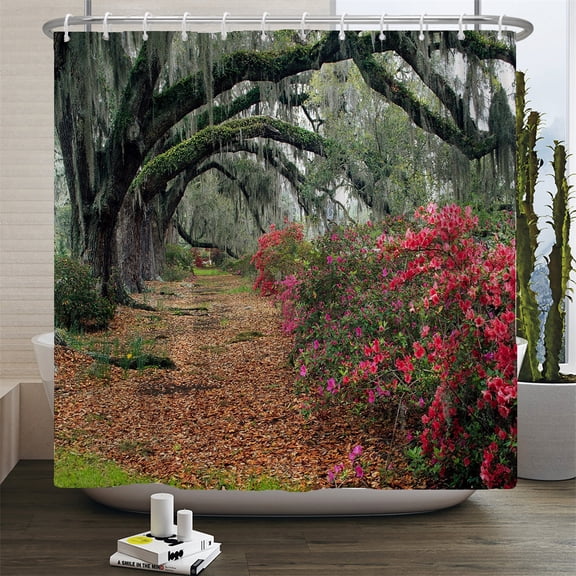 Forest Big Trees Shower Curtains Waterproof Natural Forest landscape Printing Ba