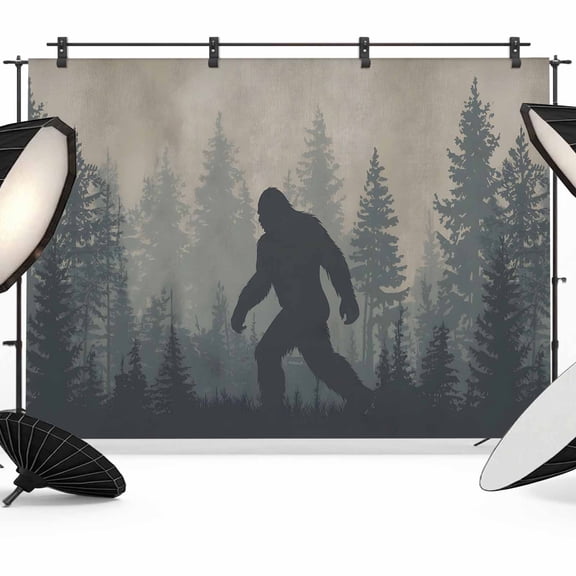 Forest Bigfoot Backdrop for Photography, Vintage Sasquatch Animal Silhouette Foggy Dark Forest Plant Photo Backdrop Portrait Background Party Banner Photo Backgrounds for Studio Booth Props, 7x5ft