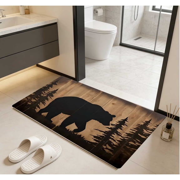 Forest Black Bear Door Mat - Modern Non-Slip Wear-Resistant Floor Mat for Entryway, 1 Piece 40x60cm