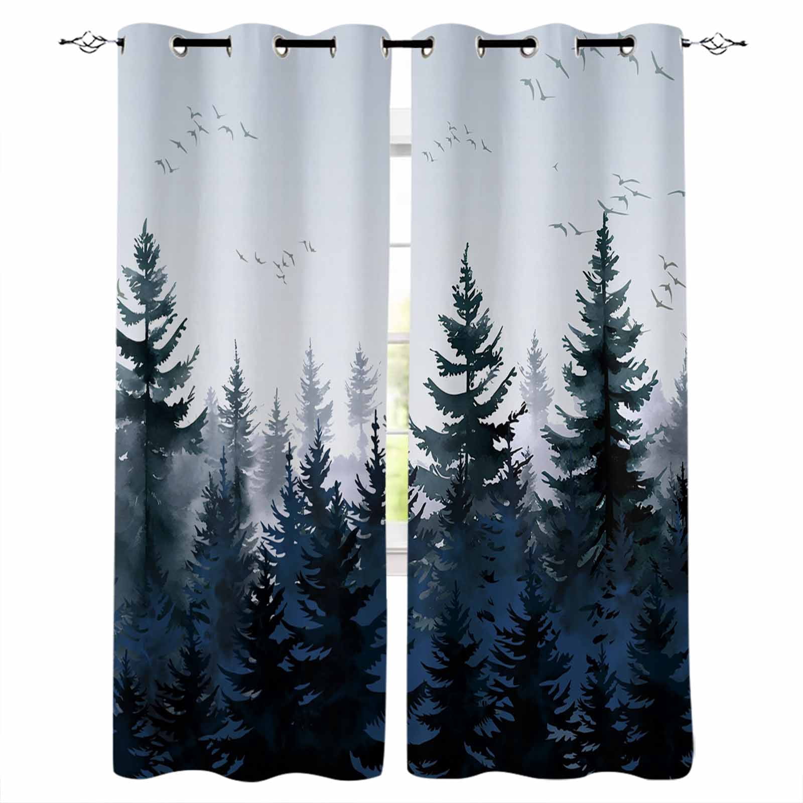 Forest Blackout Curtains 45 Inches Long for Bedroom, Dark Blue Fall ...
