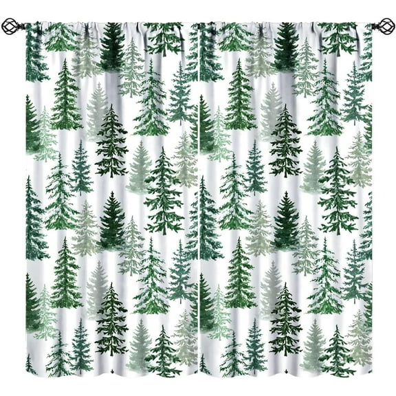 Forest Blackout Curtains Watercolor Black Grey Trees Rustic Forest Kids Boys Men Bedroom Living Room Bathroom Rod Pocket Decoration Window Drapes 2 Panels W21xL63in