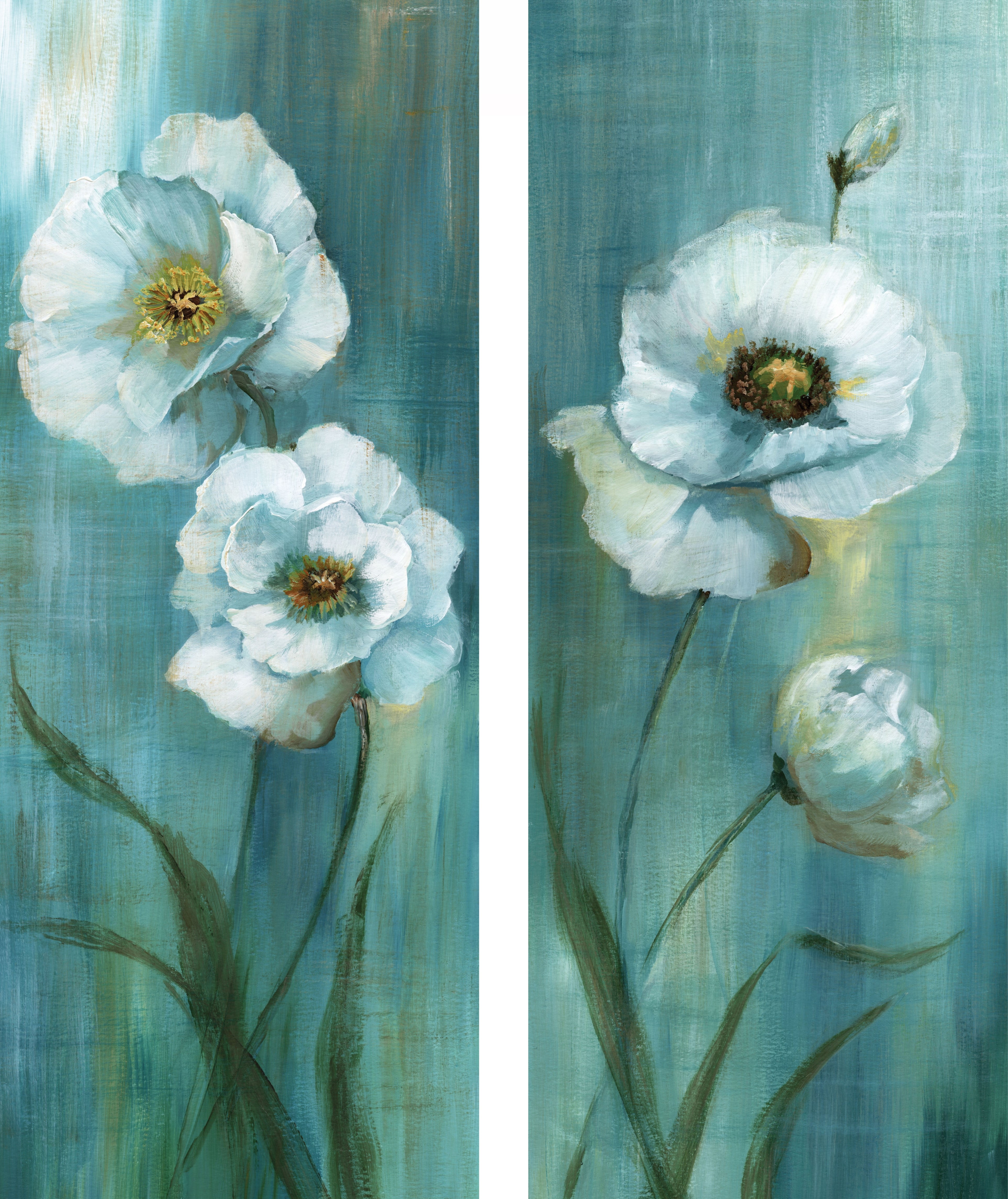Forest Blossoms Green and White Canvas Wall Art Set