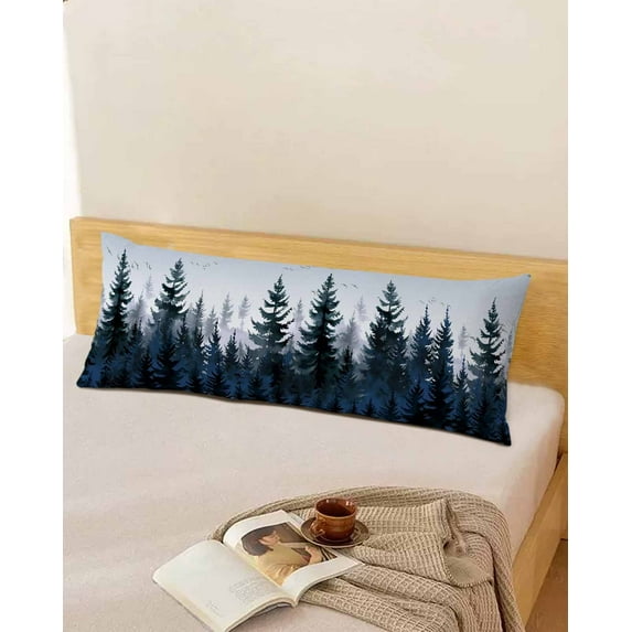 Forest Body Pillow Cover, Pillowcase Protectors with Zipper, Breathable Decorative Throw Pillow Case Cover, Dark Blue Fall Bird Vintage Farmhouse Tree Pillow Shams for Couch Sofa 20x54Inch
