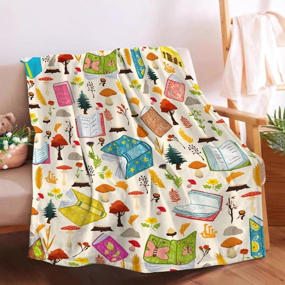 Forest Book Blanket for Book Lovers Gifts for Girls Women Soft Lightweight Flannel Cozy Throw Blankets for Bedding Sofa Couch Travel Book Decor L 60x80in Adult Gift