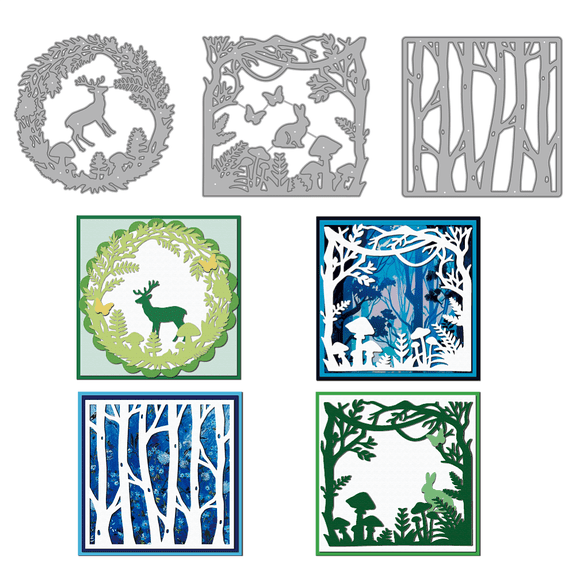 Forest Border Metal Cutting Dies Irregular Tree Frame Die Cuts Stencils Deer Rabbit Embossing Template Dies