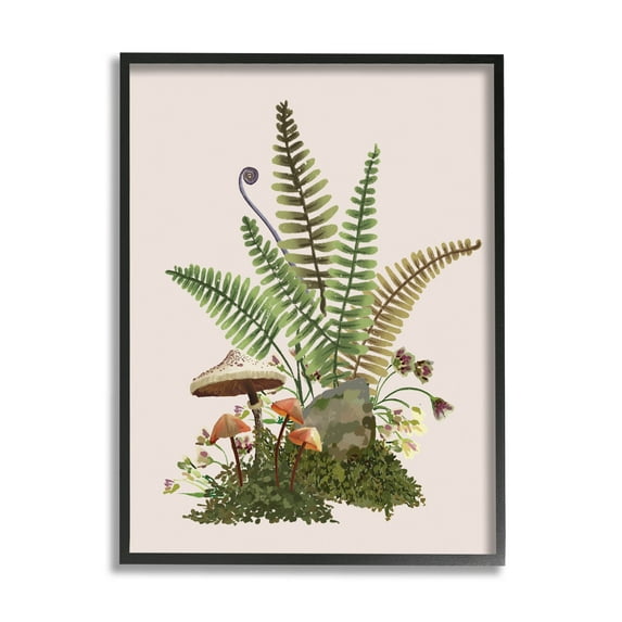 Forest Botanical Mushroom Sprouts Botanical & Floral Graphic Art Black Framed Art Print Wall Art