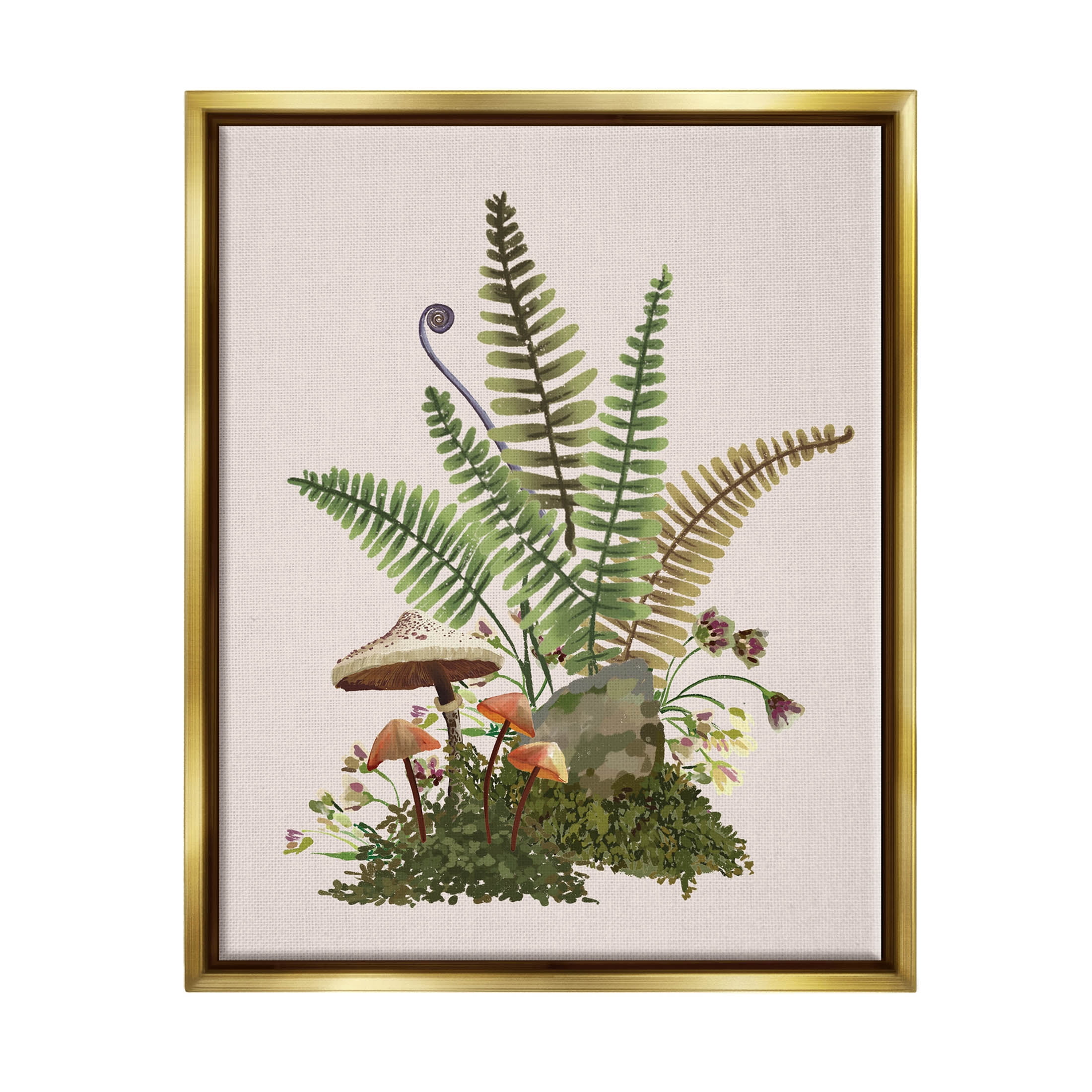 Forest Botanical Mushroom Sprouts Botanical & Floral Graphic Art Metallic Gold Framed Art Print Wall Art