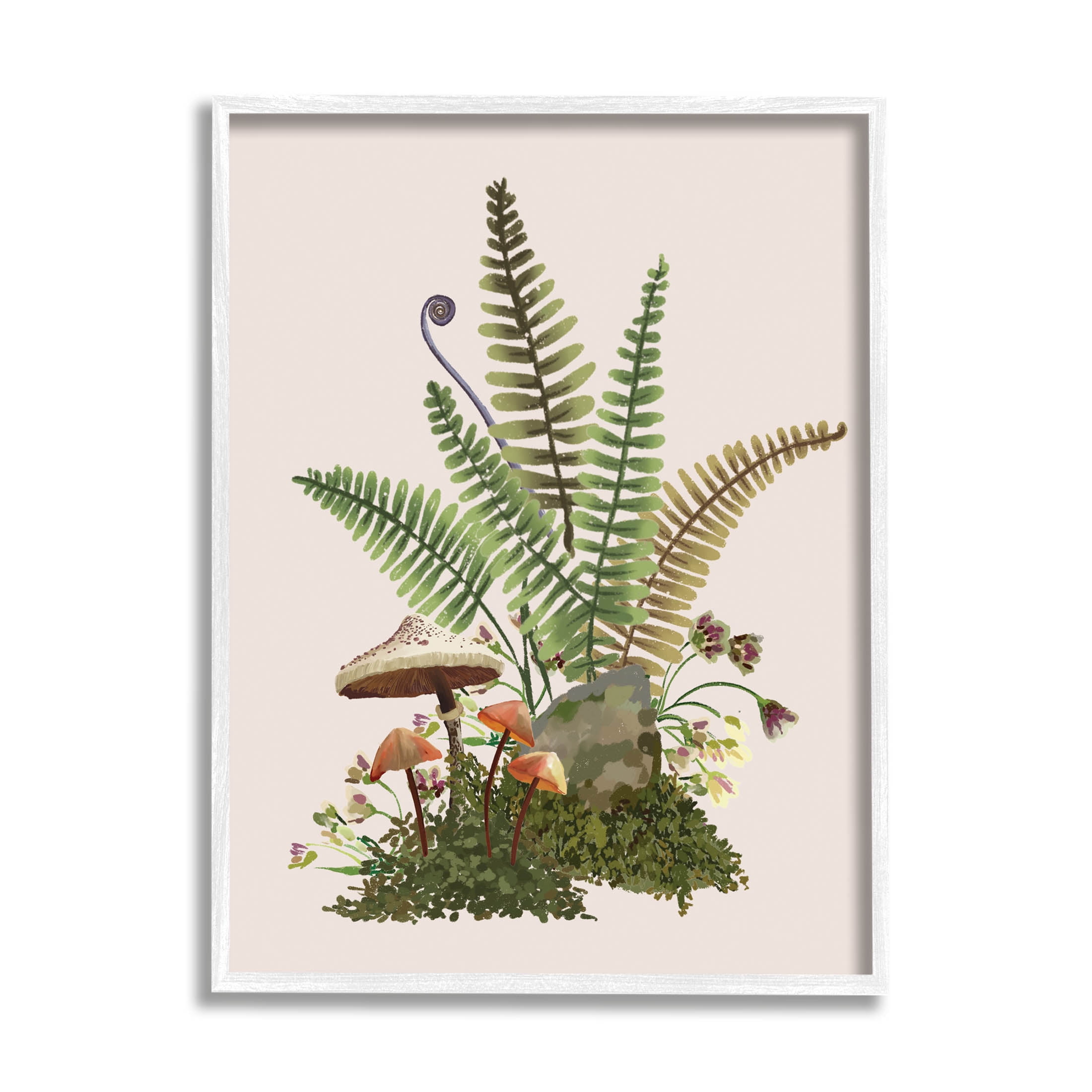 Forest Botanical Mushroom Sprouts Botanical & Floral Graphic Art White Framed Art Print Wall Art