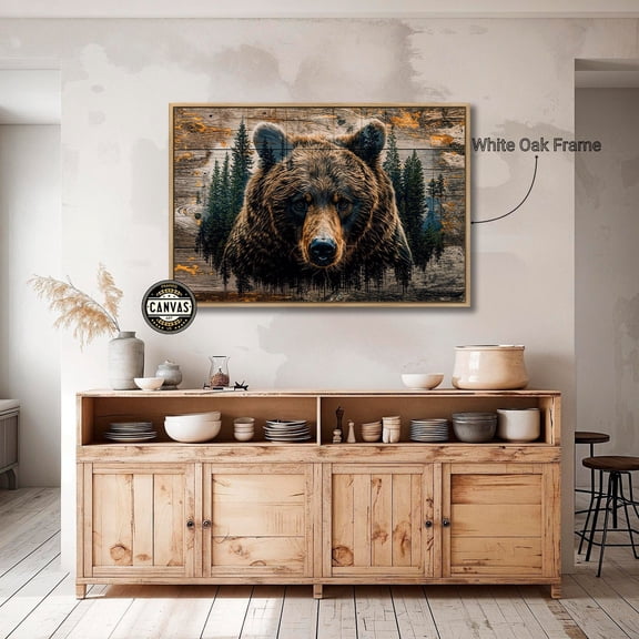Forest Brown Bear Poster Woodland Animal Wall Art Grizzly Bear Poster Farmhouse Rustic Decor Ready To Hang, Unframed Poster Size 8x12