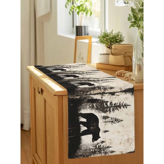 Forest Brown Bear Silhouette Table Runner 36 Inches Long,Kitchen Dining Tablerunners Minimalist Modern Art Linen Table Runners Dresser Scarves for Home Dinner Wedding Holiday Party Decor