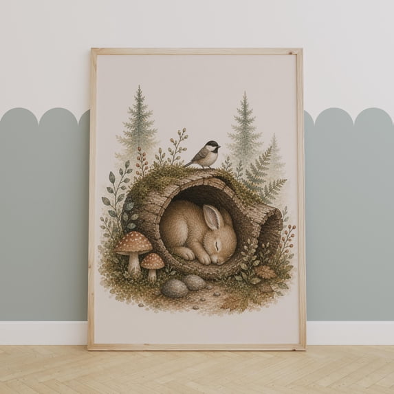 Forest Bunny Woodland Nursery Art Sleeping Rabbit Animal Nursery Cozy ...