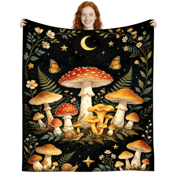 Forest Butterfly Mushroom Blanket Gifts for Women Men Mom,Soft Cozy Flannel Mushrooms Throw Blankets All Season for Sofa Couch Decor 50x40 Inch