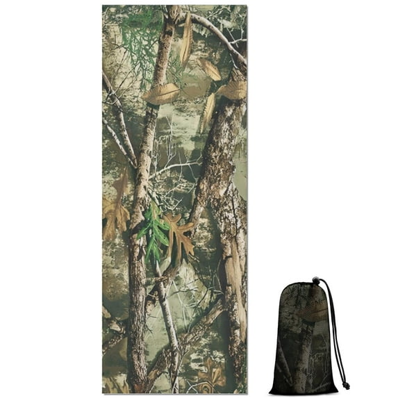 Forest Camo Branches Leaves Pattern Hot Yoga Mat Towel Non Slip for Hot Yoga - Quick-Drying Yoga Mat Cover with 4 Corner Pockets with Travel Bag - Hot Yoga Towel Non Slip 70"x26"