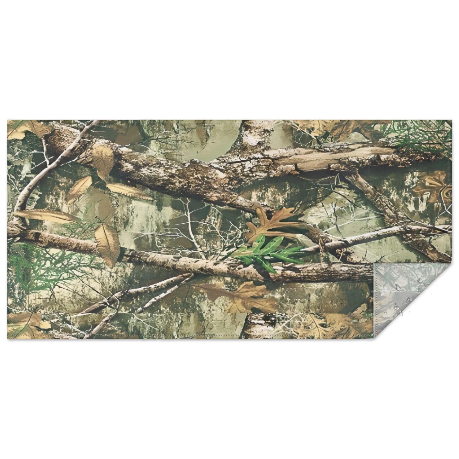 Forest Camo Branches Leaves Pattern Rectangle Tablecloth 60