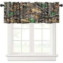 Forest Camo Valance Curtains, Camouflage Conifer Oak Branches Leaves Military Hunting Mossy Country Camp Cabin Window Valance for Home Farmhouse Kitchen Bedroom Living Room 54x18inch