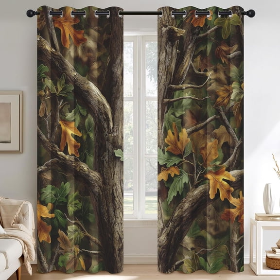 Forest Camouflage Blackout Curtains 2 Panels, Hunting Cabin Curtains for Living Room Bedroom, Thermal Insulated Grommet Drapes, Rustic Lodge Room Decor-42"W x 45"L (Pack of 2)