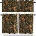 thumbnail image 1 of Forest Camouflage Curtain Set, Forest Camo Conifer Oak Branches Leaves Mossy Hunting Lodge Camp Cabin Theme Windows Curtain Valance for Cottage Kitchen Dining Room, 54''x18'' & 27''x36''x2, 3 Panels, 1 of 5