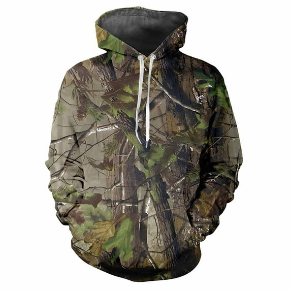Forest Camouflage Hunting Animals Outdoor Camouflage Spring Autumn Men's Hoodie Street Trend Loose Comfortable Casual Clothing (DHA6H2413182,3XL)