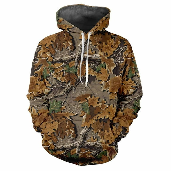 Forest Camouflage Hunting Animals Outdoor Camouflage Spring Autumn Men's Hoodie Street Trend Loose Comfortable Casual Clothing (DHA6H2413189,6XL)