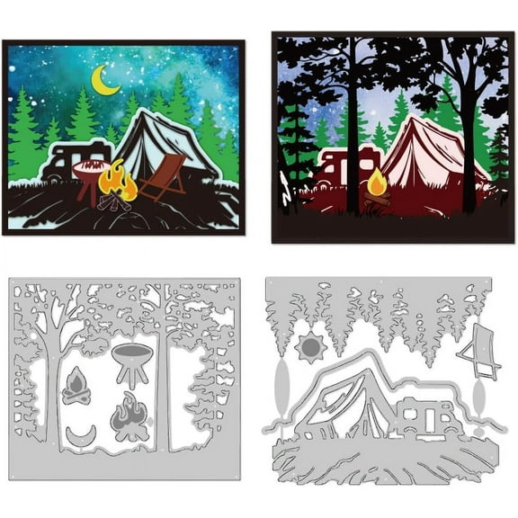 Forest Camping Cutting Dies Card Making Night Bonfire Cut Stencil Carbon Steel Die Cuts Card Scrapbooking Embossing Template for Cards Paper Craft Album Invitation Gift Decor