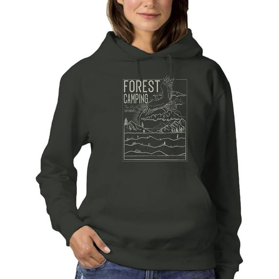 Forest Camping Nature Lineart Hoodie Women -Image by Shutterstock, Female 3X-Large