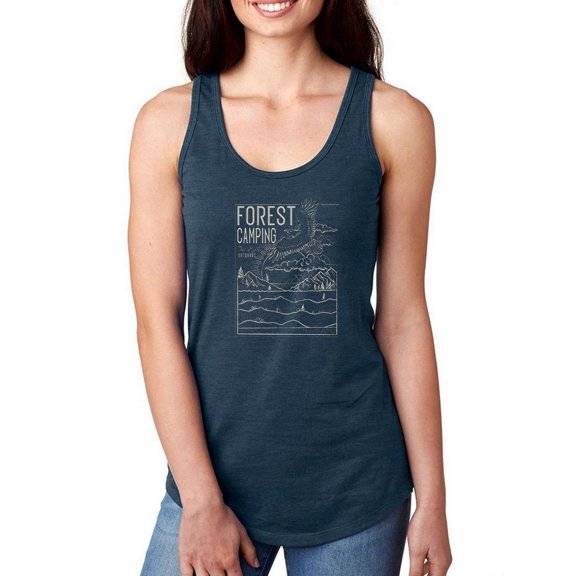 Forest Camping Nature Lineart Racerback Tank Women -Image by Shutterstock, Female Small