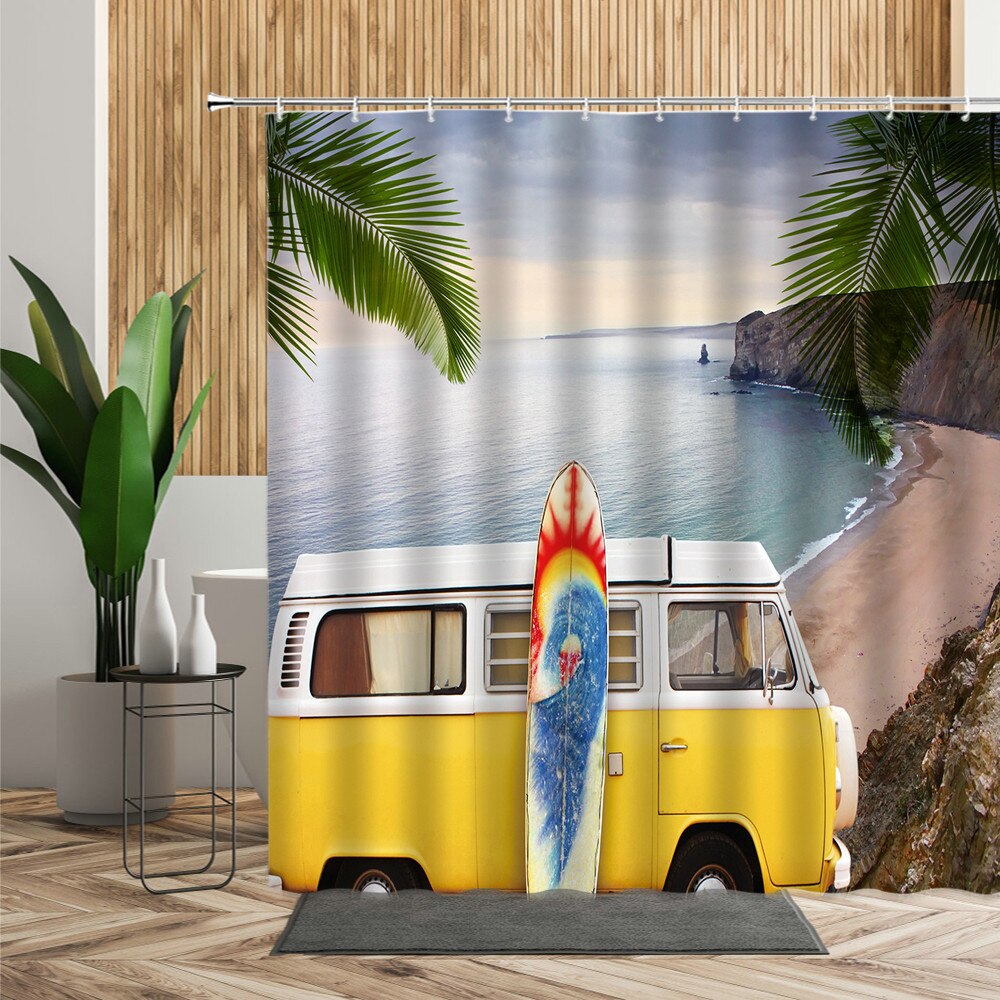 Forest Camping Poster Shower Curtain Camper Car Woods Bathroom Bath