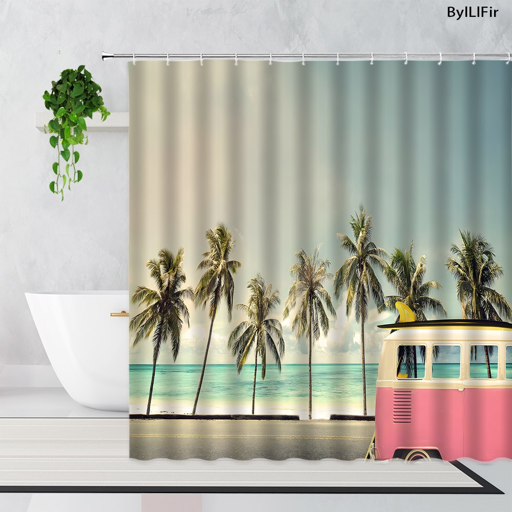 Forest Camping Poster Shower Curtain Camper Car Woods Bathroom Bath