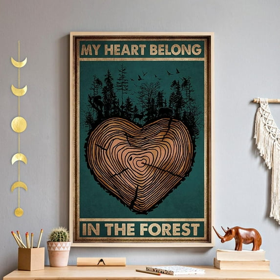 Forest Camping Wall Art, My Heart Belong In The Forest Print, Wanderlust Adventure Camper, Rustic Nature Wall Hanging Home Decor #3138, 12x18 UNFRAMED
