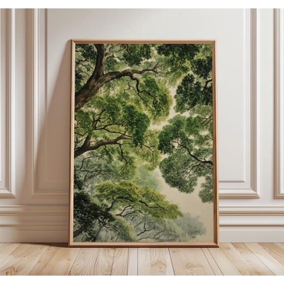 Forest Canopy Poster | Green Tree Ceiling Wall Art | Vintage Woodland Nature Illustration Size 24x36 Unframed Poster