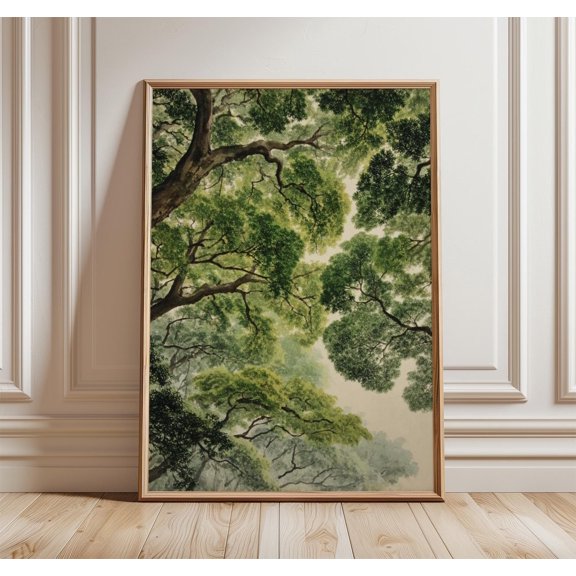 Forest Canopy Poster Green Tree Ceiling Wall Art Woodland Nature Illustration