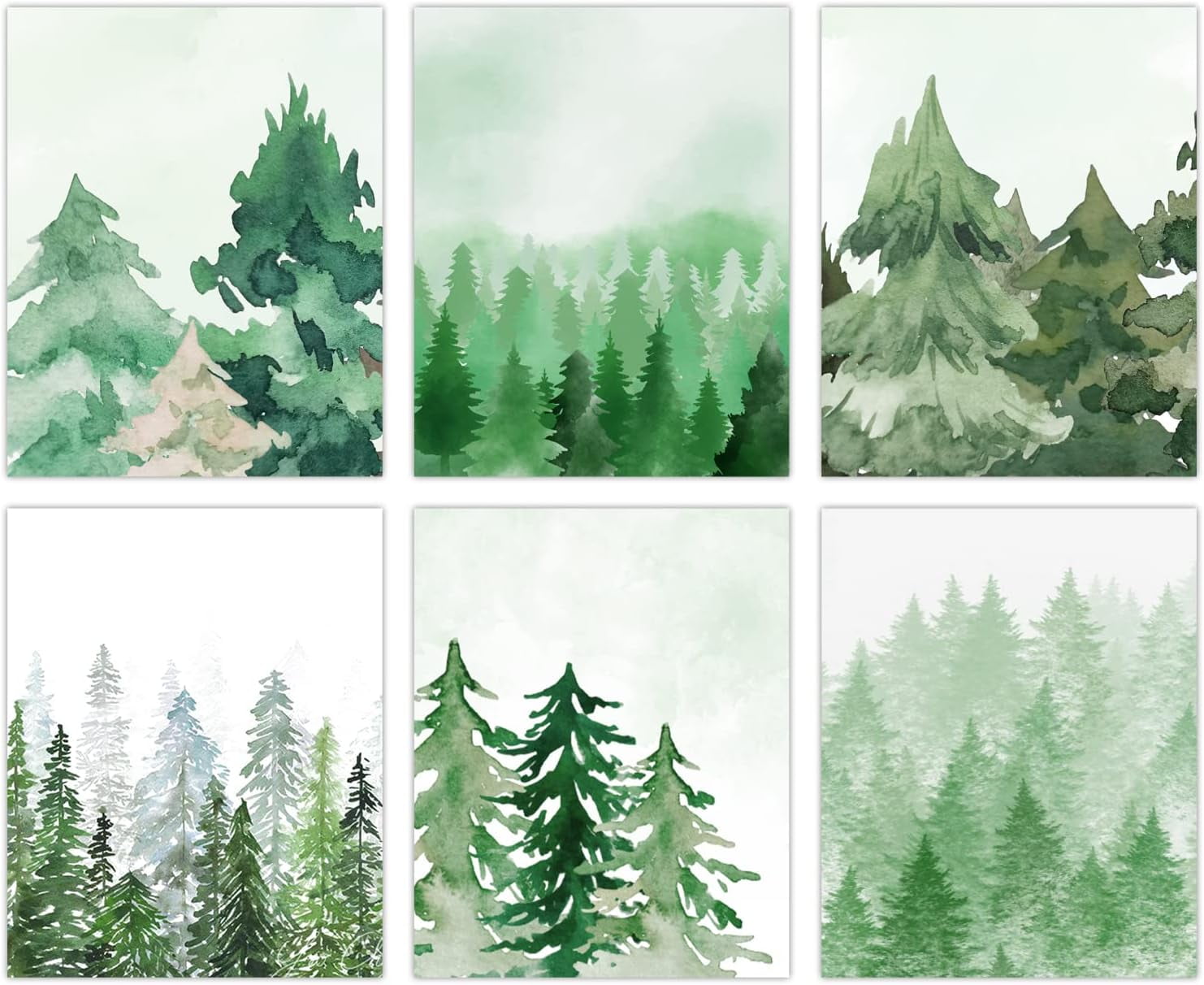 Forest Canvas Print Wall Art Green Watercolor Forest Pine Trees Floral ...