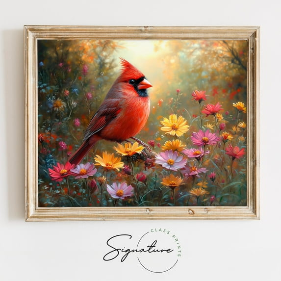 Forest Cardinal In Soft Clearing Vintage Spring Poster Country Cottage Artwork Nature Decor Earthy Moody Wall Art 3197 Home Decor, 12x18 UNFRAMED
