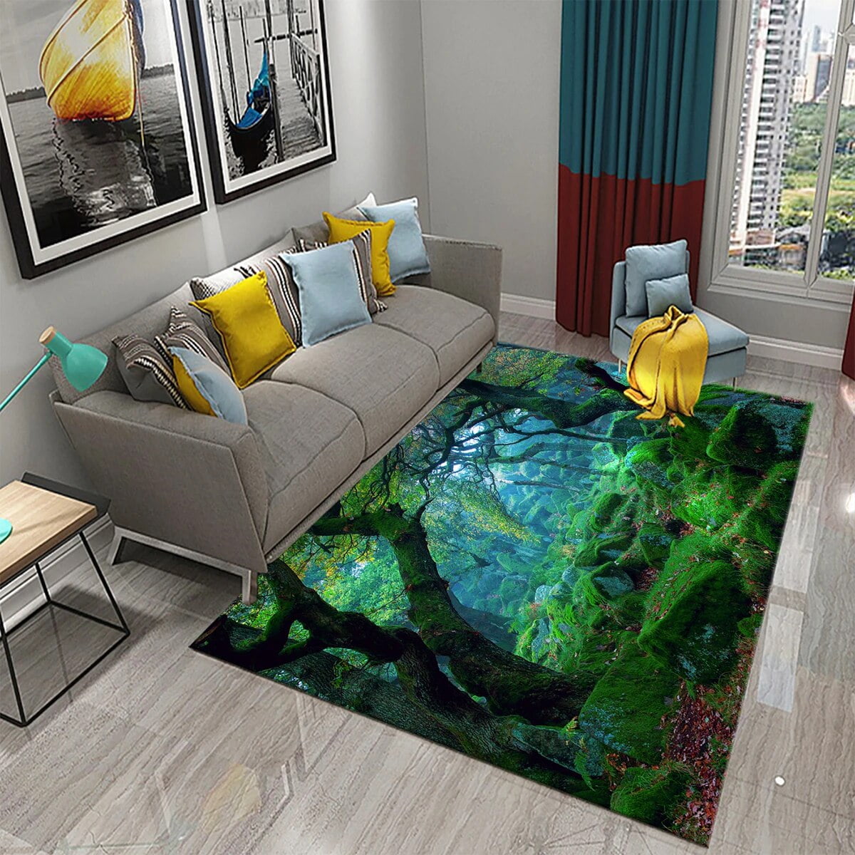 Forest Carpet for Living Room Green Plant Tree Landscape Bedroom